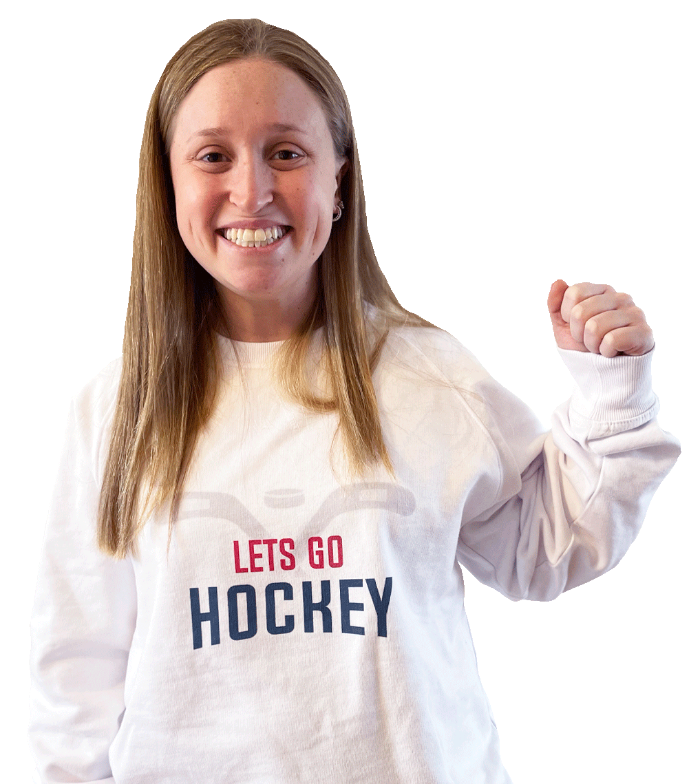 Woman proudly wearing Let's Go Hockey Sweatshirt - Let's Go Sports