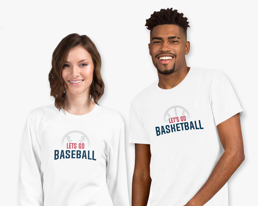 Man and Woman wearing Let's Go Sports Shirts - Let's Go Sports